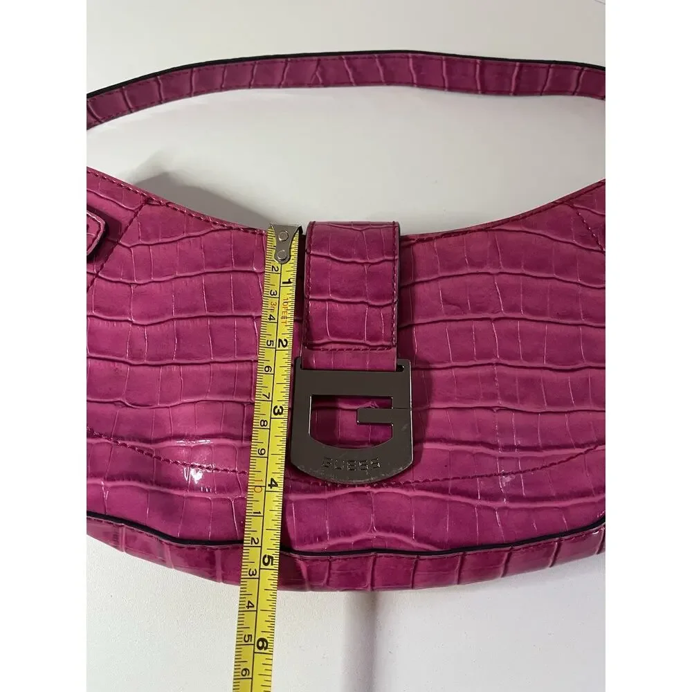 🎀Vintage GUESS Y2K Hot Pink Purse Crocodile Shoulder Mini Bag Buckle Baguette